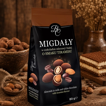Migdały w czekoladzie mlecznej i białej o smaku tiramisu 80g